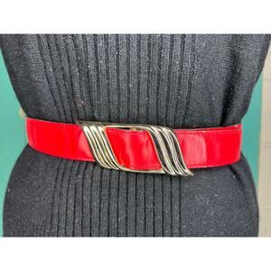 cinch Belt red goldtone vintage 1980s genuine leather